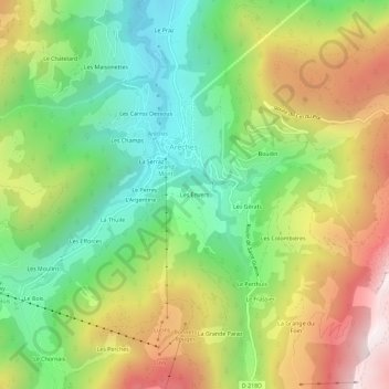 Mapa topográfico Les Envers, altitud, relieve