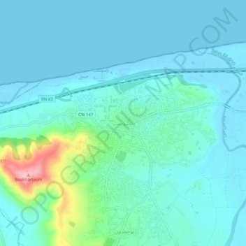 Mapa topográfico Tassoust, altitud, relieve
