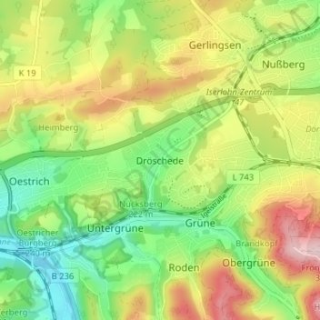 Mapa topográfico Dröschede, altitud, relieve