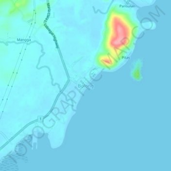 Mapa topográfico Bolong, altitud, relieve