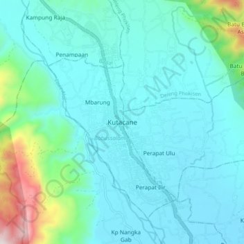 Mapa topográfico Kutacane, altitud, relieve