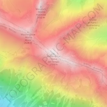 Mapa topográfico Wetterspitze, altitud, relieve