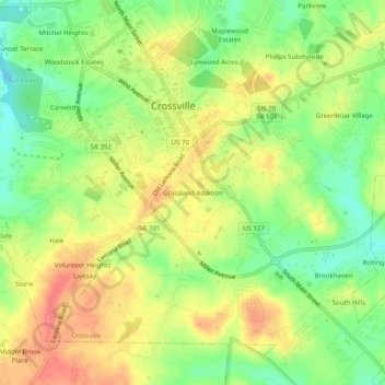 Mapa topográfico Grassland Addition, altitud, relieve