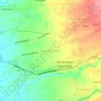 Mapa topográfico Gerimax Indah, altitud, relieve
