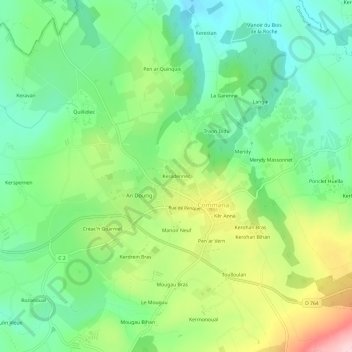 Mapa topográfico Keradennec, altitud, relieve