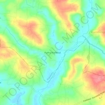 Mapa topográfico Puthur Pallikkal, altitud, relieve