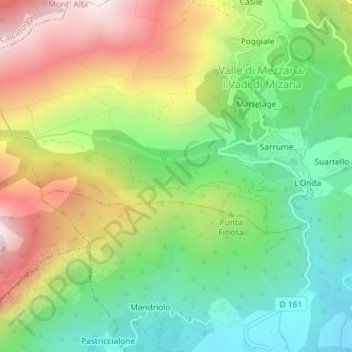 Mapa topográfico Baleone, altitud, relieve