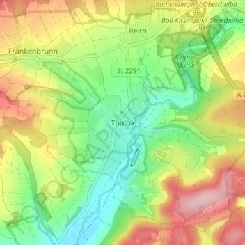 Mapa topográfico Thulba, altitud, relieve