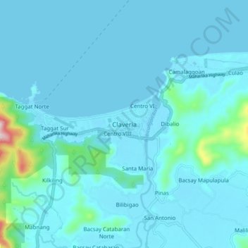 Mapa topográfico Claveria, altitud, relieve