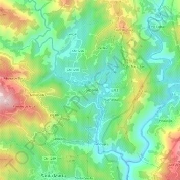 Mapa topográfico Concieiro, altitud, relieve