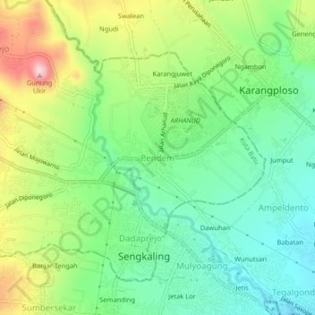 Mapa topográfico Pendem, altitud, relieve