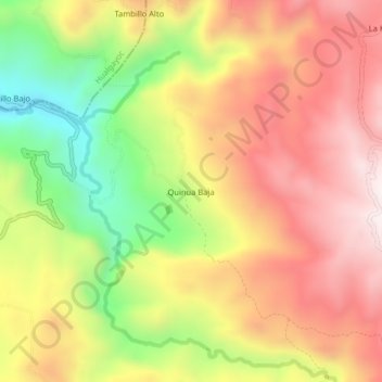 Mapa topográfico Quinua Baja, altitud, relieve