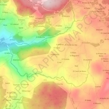 Mapa topográfico A Nabeira, altitud, relieve