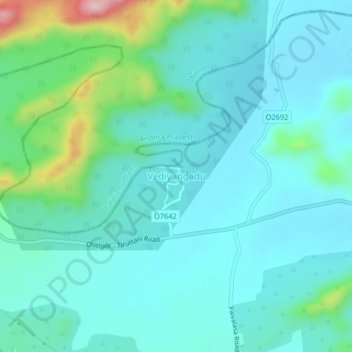 Mapa topográfico Vediyangadu, altitud, relieve