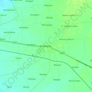 Mapa topográfico Khamanon, altitud, relieve