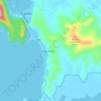 Mapa topográfico Corong-Corong, altitud, relieve