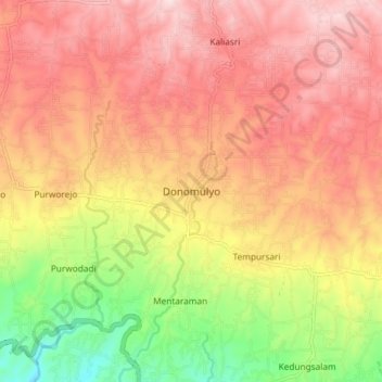 Mapa topográfico Donomulyo, altitud, relieve