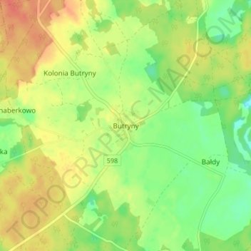 Mapa topográfico Butryny, altitud, relieve