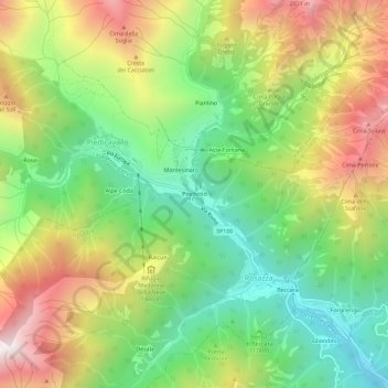 Mapa topográfico Pinchiolo, altitud, relieve