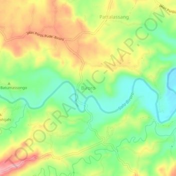 Mapa topográfico Biroro, altitud, relieve