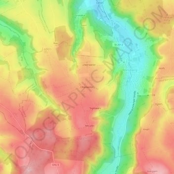 Mapa topográfico Oberweiler, altitud, relieve