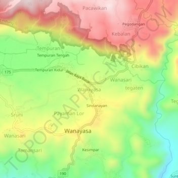 Mapa topográfico Wanayasa, altitud, relieve