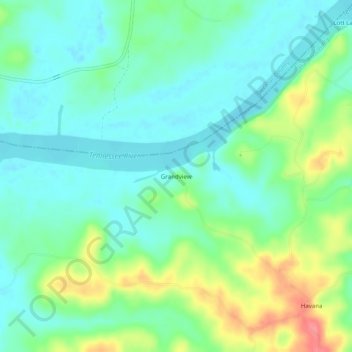 Mapa topográfico Grandview, altitud, relieve