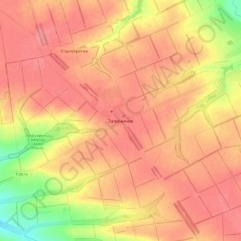 Mapa topográfico Zaliznychne, altitud, relieve