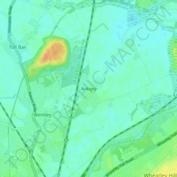 Mapa topográfico Arksey, altitud, relieve