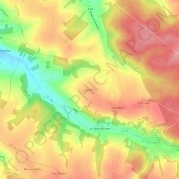 Mapa topográfico Augère, altitud, relieve