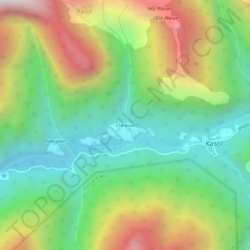 Mapa topográfico Chhalaal, altitud, relieve