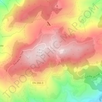 Mapa topográfico Fóia, altitud, relieve