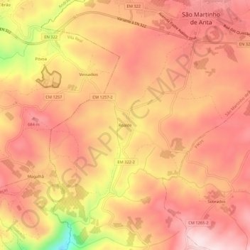 Mapa topográfico Roalde, altitud, relieve
