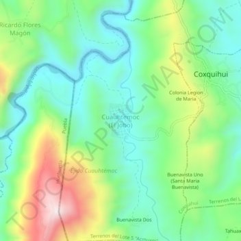 Mapa topográfico Cuauhtemoc (El Jobo), altitud, relieve