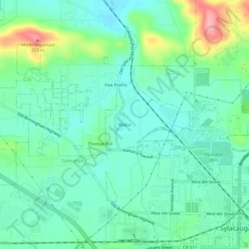 Mapa topográfico Walco, altitud, relieve
