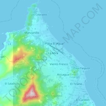 Mapa topográfico La Mira, altitud, relieve