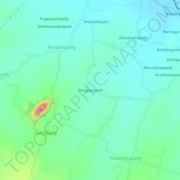 Mapa topográfico Thoppampatti, altitud, relieve