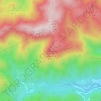 Mapa topográfico Mola de Roquerola, altitud, relieve
