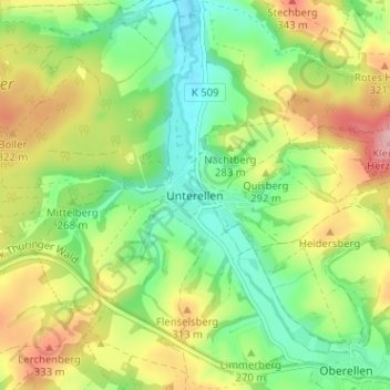 Mapa topográfico Unterellen, altitud, relieve