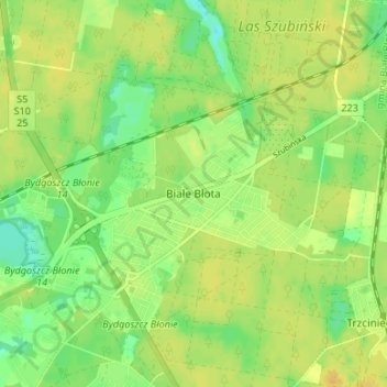 Mapa topográfico Białe Błota, altitud, relieve