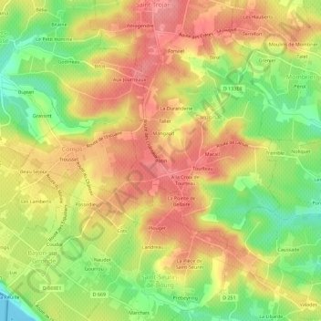 Mapa topográfico Potin, altitud, relieve