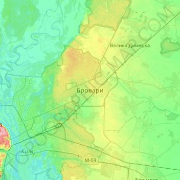 Mapa topográfico Brovarý, altitud, relieve