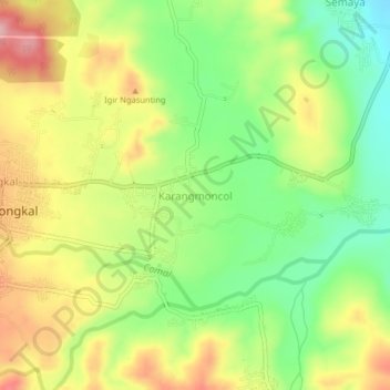 Mapa topográfico Karangmoncol, altitud, relieve
