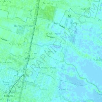 Mapa topográfico Sidomulyo, altitud, relieve