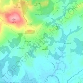 Mapa topográfico Trégornan, altitud, relieve
