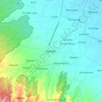 Mapa topográfico Berbek, altitud, relieve