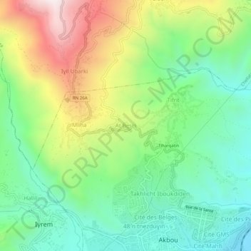 Mapa topográfico Aït Bessai, altitud, relieve