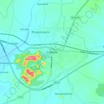Mapa topográfico Koppala, altitud, relieve