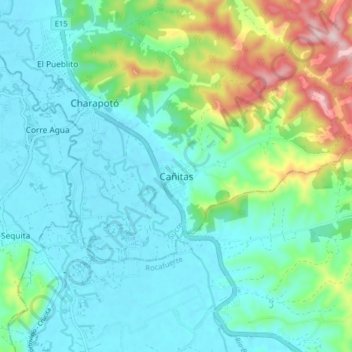 Mapa topográfico Cañitas, altitud, relieve