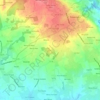 Mapa topográfico Kernaeret, altitud, relieve